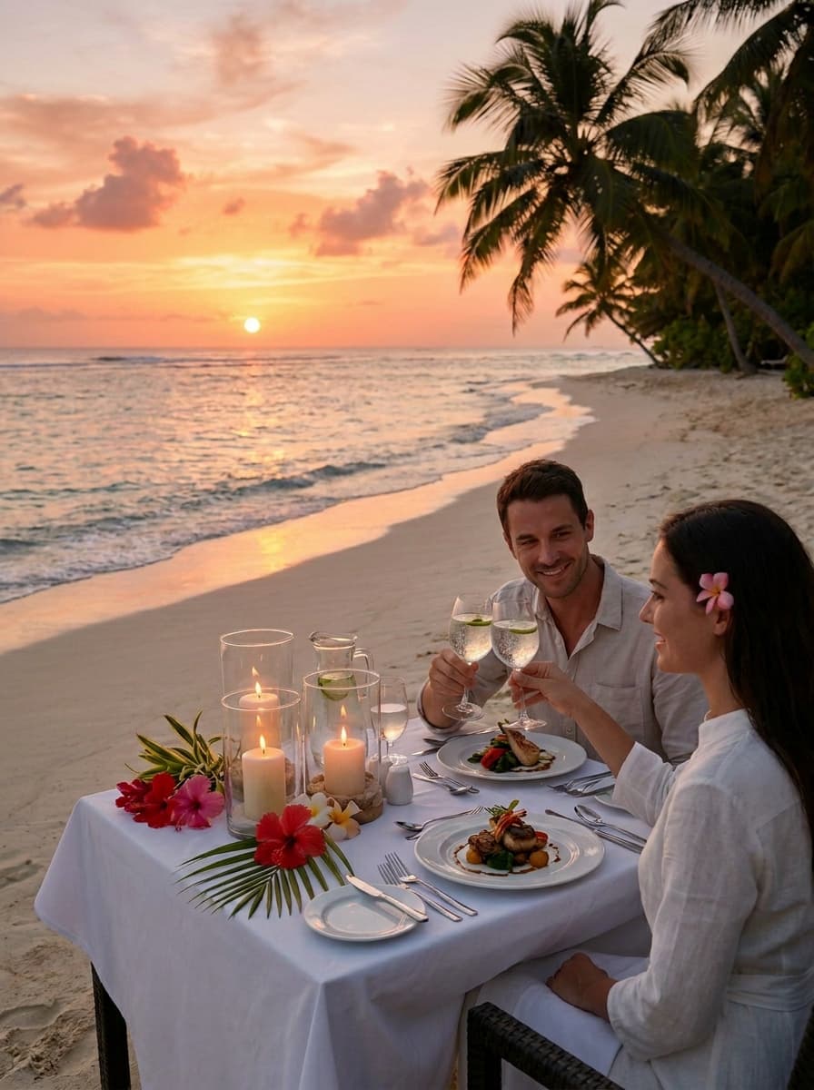 A romantic dinner on the beach in the Riviera Maya